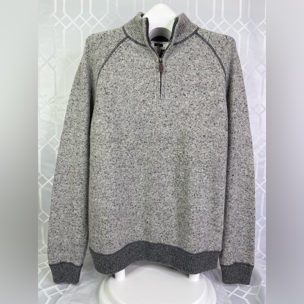 Joseph Abboud Lambswool Quarter Zip Sweater Elbow Patches Gray XL
